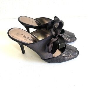 A MARINELI black sequins front bow heels -7M